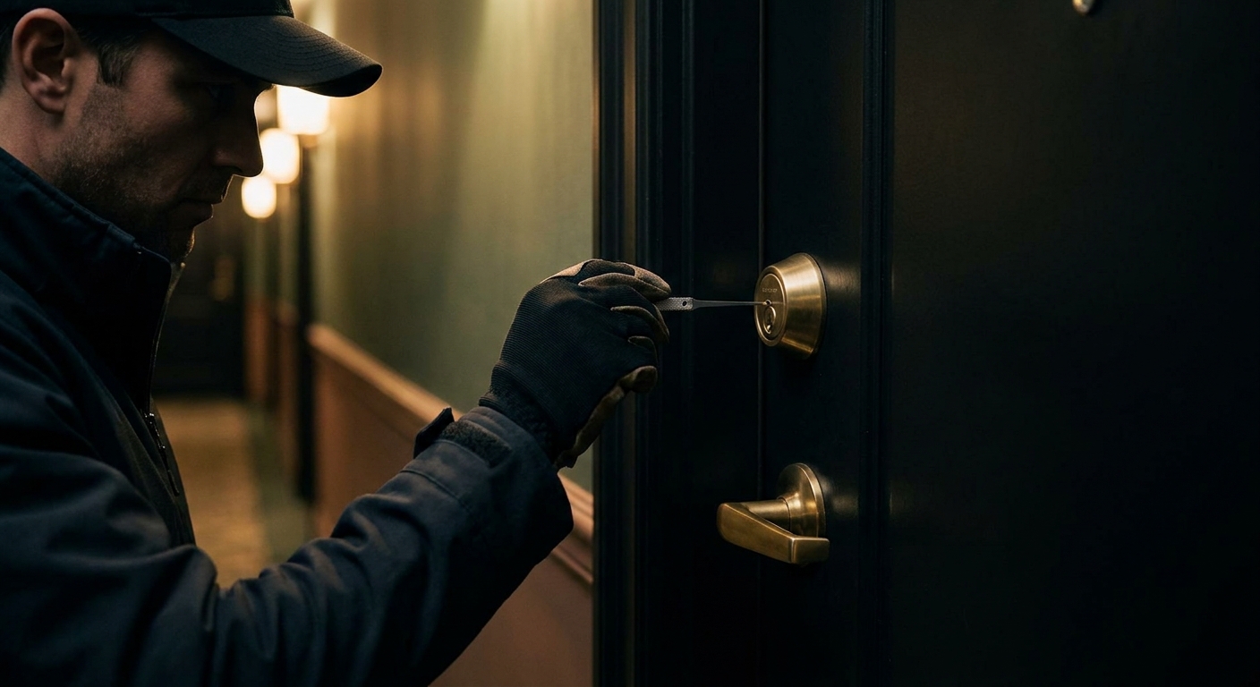 Close-up of a dark door lock for emergency service